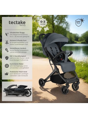 tectake Buggy-Kinderwagen Finn für 0 bis 36 Monate geeignet, Belastbarkeit 15 kg, anthra