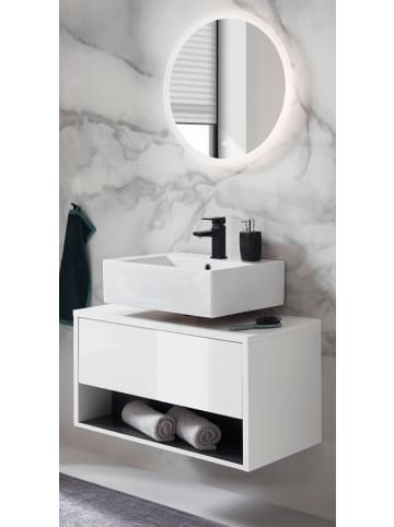 Furn.Design Badmöbel-Set weiß Hochglanz, grau 80 cm, Badezimmer inklusive LED Beleuchtung