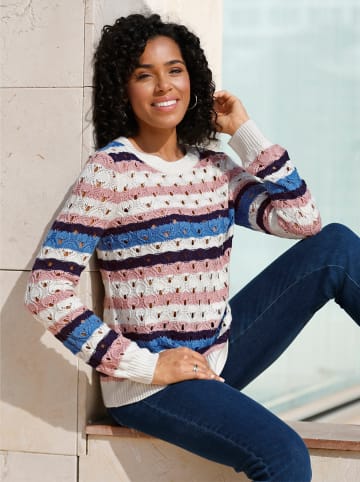 Sieh an! Ajourpullover in ecru-hortensie-gemustert