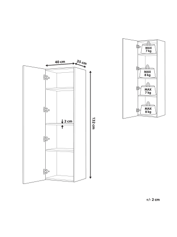 Beliani Badezimmerschrank MATARO in Grau/Silber - (W) 40 x (H) 132 x (L) 35 cm