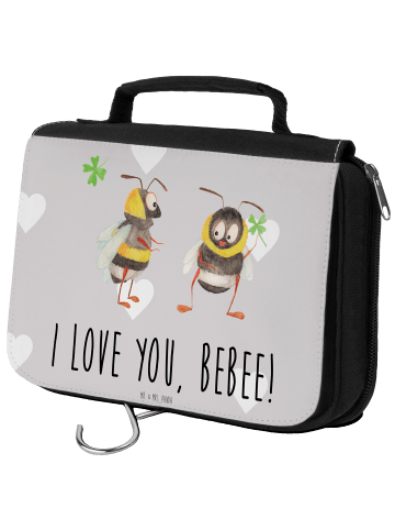Mr. & Mrs. Panda Kulturbeutel Bienen Paar mit Spruch in Grau Pastell