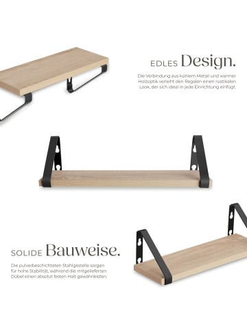 tectake 3er Set Wandregal Cowell Höhe 12 cm, Industrial Holz hell, Eiche Sonoma