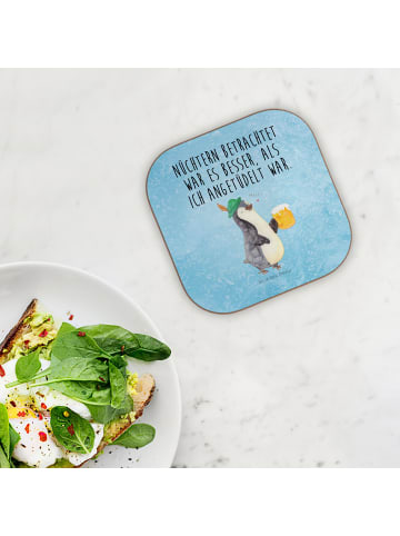 Mr. & Mrs. Panda Glasuntersetzer Pinguin Bier mit Spruch in Eisblau