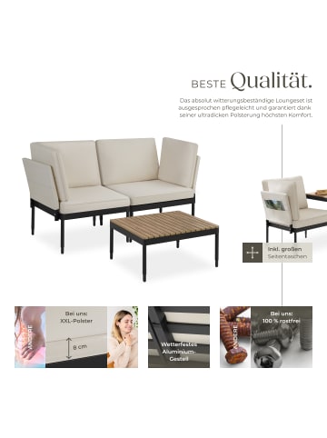 tectake Aluminium Gartenlounge-Set Magaluf Armlehnen mit Seitentaschen, stapelbar, anthr