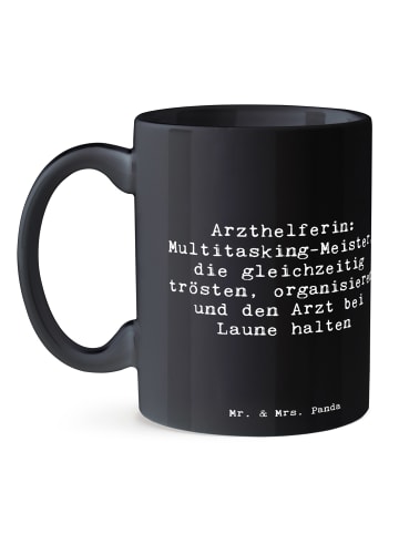 Mr. & Mrs. Panda Tasse Spruch Arzthelferin Meister mit Spruch in Schwarz