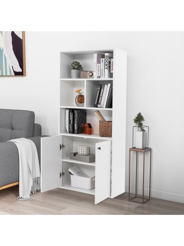 COSTWAY 5-stöckiges Bücherregal mit Doppeltüren in Weiß