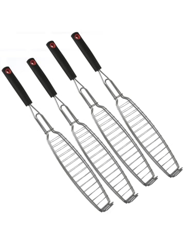 Continenta 4x Fischhalter für Grill Fischbräter Fischzange Edelstahl L: 58cm in silber