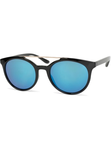styleBREAKER Sonnenbrille in Schwarz-Gold / Blau verspiegelt