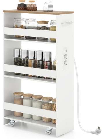 COSTWAY Nischenwagen 20cm breit schmal mit Ladestation in Weiß