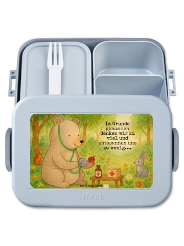Mr. & Mrs. Panda Bentobox Bär Arzt Design mit Spruch in Blau Pastell