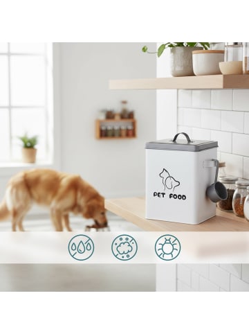 relaxdays Futterbox "eckig" in Weiß/ Grau - 6 l