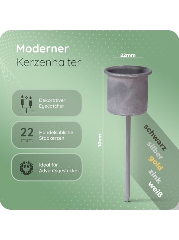 Novaliv 12x Stabkerzenhalter grau I Kerzenpick 7,1 x Ø 2,8 cm Kerzenpin Advent in Grau