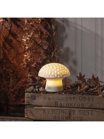 STAR Trading Solarleuchte ,Sandy', Pilz aus Sandstein, Dämmerungssensor, naturweiß,