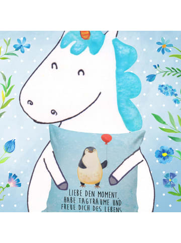 Mr. & Mrs. Panda Dekokissen Pinguin Luftballon mit Spruch in Eisblau