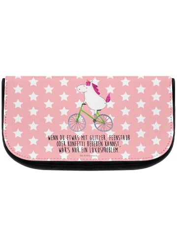Mr. & Mrs. Panda Kosmetiktasche Einhorn Radfahrer mit Spruch in Rot Pastell