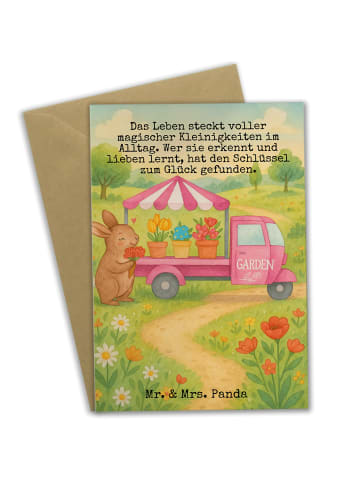 Mr. & Mrs. Panda Klappkarte Osterhase Blumenwagen Design mit Spruch in Weiß