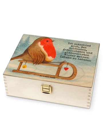 Mr. & Mrs. Panda Teekiste Rotkehlchen Schlitten Design mit Spruch in Weiß