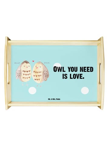 Mr. & Mrs. Panda tablett holz Eulen Liebe mit Spruch in Türkis Pastell