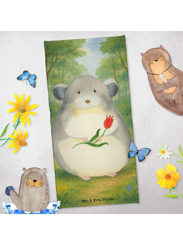 Mr. & Mrs. Panda Badetuch Chinchilla Blume Design ohne Spruch in Weiß