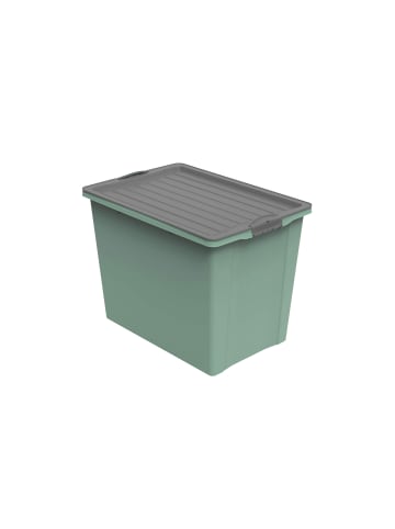 Rotho COMPACT stapelbare 70l Aufbewahrungskiste mit Deckel und Rollen in Grün