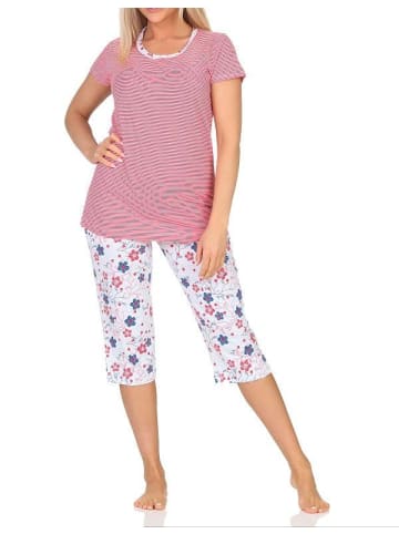 NORMANN Kurzarm Schlafanzug Capri Pyjama Streifen - 85079 in rot