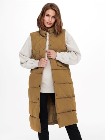 ONLY Lange Steppweste Winterjacke ohne Ärmel in Hellbraun