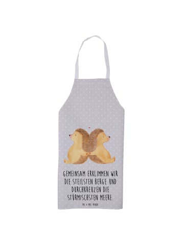 Mr. & Mrs. Panda Kochschürze Igel händchenhaltend mit Spruch in Grau Pastell