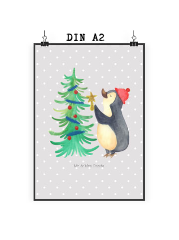 Mr. & Mrs. Panda Bild Pinguin Weihnachtsbaum ohne Spruch in Grau Pastell