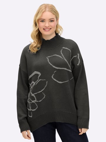 sheego Pullover in graphit-grau-gemustert