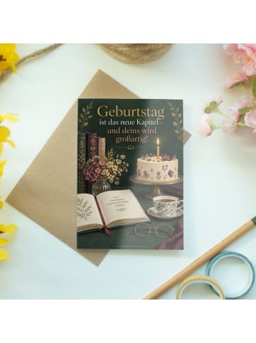 Geburtstagskarte Buch elegant Design mit Spruch in Weiß