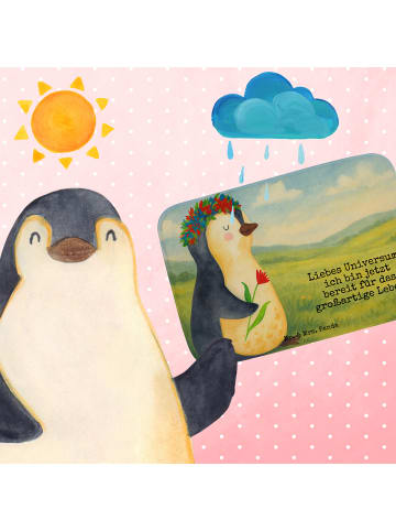 Mr. & Mrs. Panda Badvorleger Pinguin Blumen Design mit Spruch in Weiß