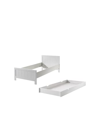 58 aufm Kessel EINZELBETT mit Bettschublade Karalynn 207x96x77 Jugendbett MDF Weiß