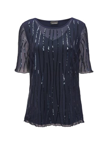 GOLDNER Mit funkelnden Pailletten besetztes Mesh-Shirt in mitternachtsblau / bestickt