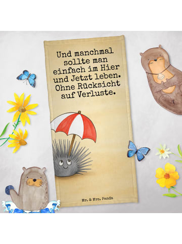 Mr. & Mrs. Panda Saunahandtuch Seeigel Design mit Spruch in Weiß