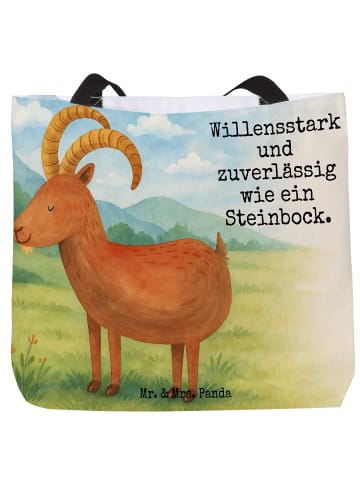 Mr. & Mrs. Panda Tote Bag Sternzeichen Steinbock Design mit Spruch in Weiß