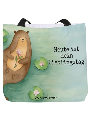 Mr. & Mrs. Panda Einkaufstasche Otter Seerose Design mit Spruch in Weiß