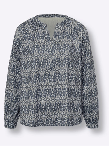 Heine Druckbluse in sand-rauchblau-bedruckt