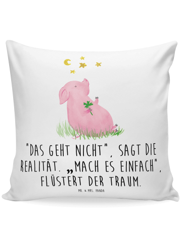 Mr. & Mrs. Panda Kissen Schwein Glück mit Spruch in Weiß