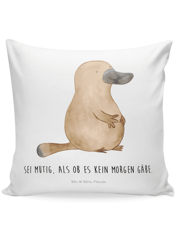 Mr. & Mrs. Panda Kopfkissen Schnabeltier Mut mit Spruch in Weiß