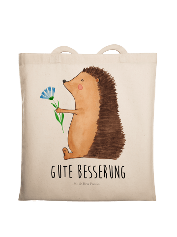 Mr. & Mrs. Panda Einkaufstasche Igel Blumen mit Spruch in Creme