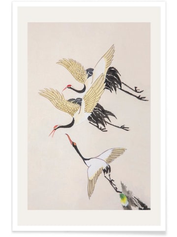 Juniqe Poster "Swooping Cranes" in Cremeweiß & Grau