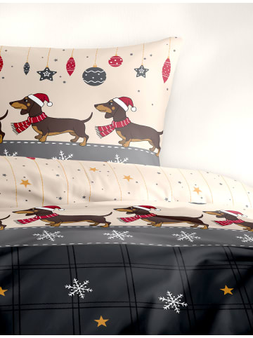 Bierbaum Flanell Bettwäsche - Weihnachtsdackel in grau
