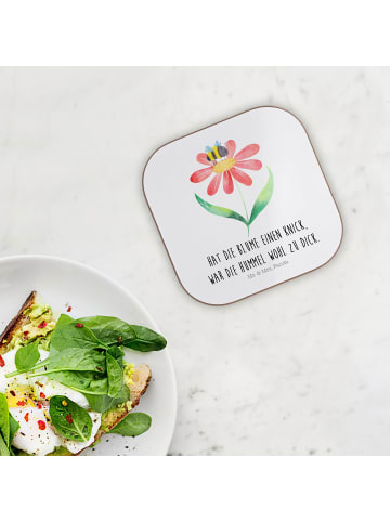 Mr. & Mrs. Panda Quadratischer Untersetzer Hummel Blume mit Spruch in Weiß