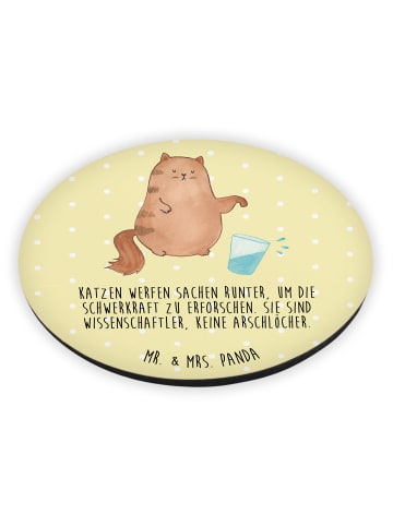 Mr. & Mrs. Panda Kühlschrankmagnet Katze Wasserglas mit Spruch in Gelb Pastell