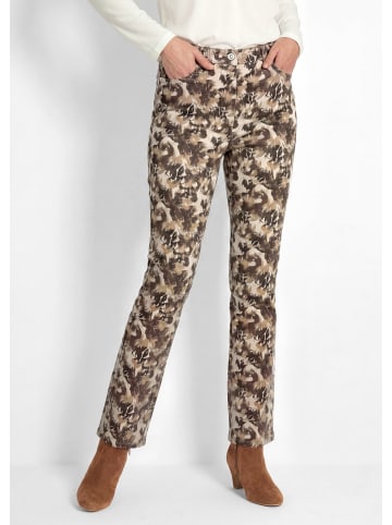 GOLDNER Kurzgröße:  Druckhose LOUISA im Jeans-Look in beige / gemustert