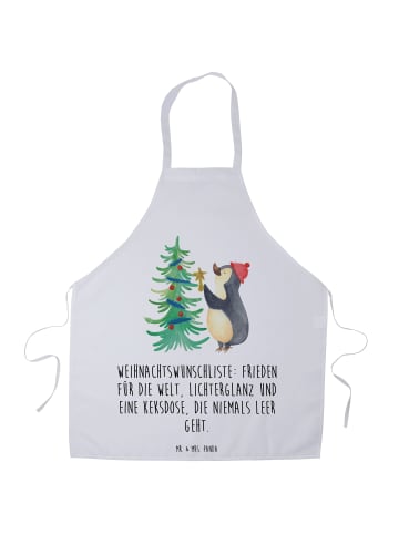 Mr. & Mrs. Panda Schürze Pinguin Weihnachtsbaum mit Spruch in Weiß