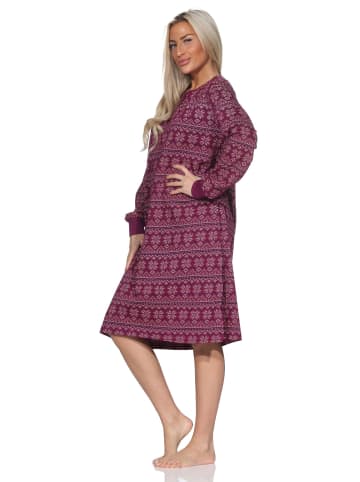 NORMANN Langarm Nachthemd Pyjama Bündchen Ethnolook in beere