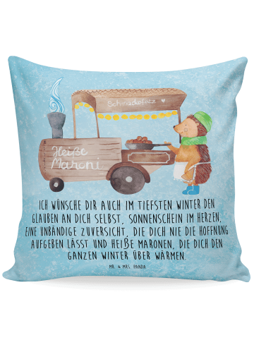 Mr. & Mrs. Panda Kuschelkissen 40x40 Igel Maronen mit Spruch in Eisblau
