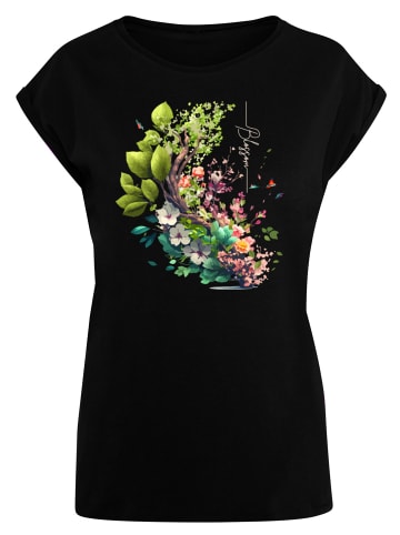 F4NT4STIC Extended Shoulder T-Shirt Baum mit Blumen in schwarz