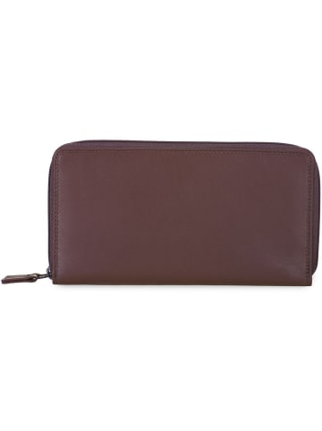 MYWALIT Large Double Zip Around Purse Geldbörse Leder 18 cm in cacao